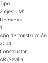 Tipo 2 ejes - 'M'  Unidades 1 Ao de construccin  2004 Constructor AR (Sevilla)