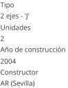 Tipo 2 ejes - 'J'  Unidades 2 Ao de construccin  2004 Constructor AR (Sevilla)